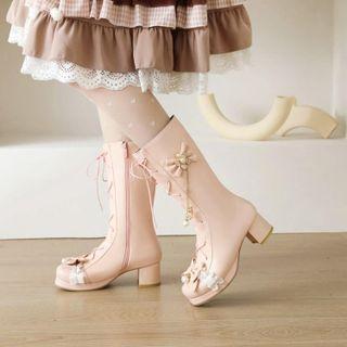 Block-heel Bow Accent Mid-calf Boots