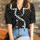Short-sleeve Dotted Double Breasted Shirt Black - One Size