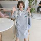 Flower Embroidered 3/4 Sleeve Hoodie