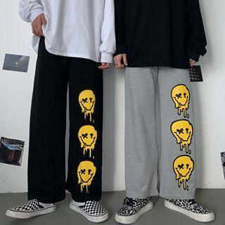 High-waist Smiley Face Print Pants