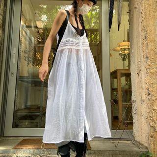 Spaghetti-strap V-neck Lace-trim See-through Midi Sundress