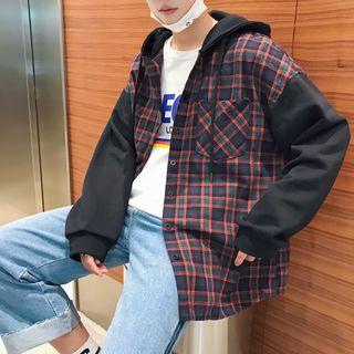 Hooded Plaid Panel Jacket