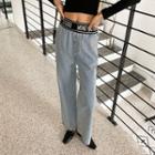 Letter-trim Wide-leg Jeans Blue - One Size