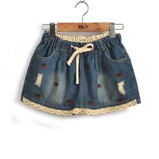 Embroidered Drawstring Denim Skort