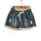 Embroidered Drawstring Denim Skort