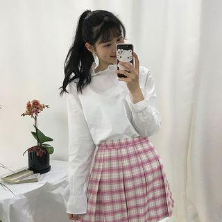 Frilled Mock-neck Puff-sleeve Blouse