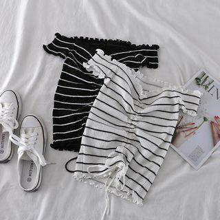 Drawstring Off-shoulder Short-sleeve T-shirt