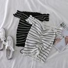 Drawstring Off-shoulder Short-sleeve T-shirt