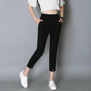 High Waist Cropped Front Split Pants