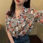 Short-sleeve Floral Shirt Blue - One Size