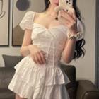 Puff-sleeve Eyelet Lace Mini Tiered Dress