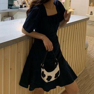 Square-neck Short-sleeve Lace-up Mini Dress