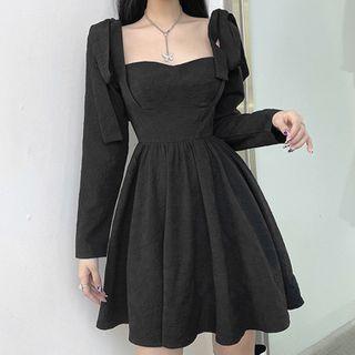Long-sleeve Square Neck Jacquard Mini A-line Dress