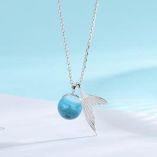 925 Sterling Silver Glass Bead Mermaid Tail Pendant Necklace Ns250 - One Size