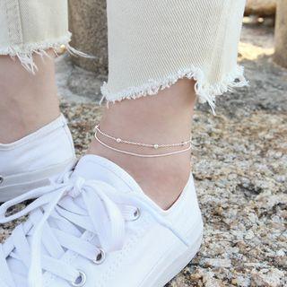 925 Sterling Silver Layered Anklet Silver - One Size