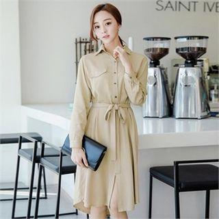 Flap-front Shirtdress With Sash