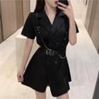 Short-sleeve Double Breasted Mini A-line Dress / Belt