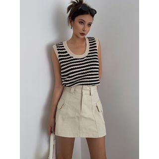 High-waist Denim Cargo Skirt