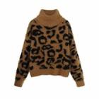 Leopard Pattern Turtleneck Sweater Leopard - One Size