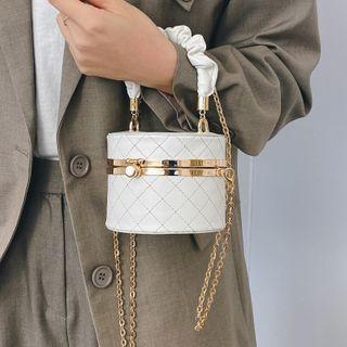 Shirred Top Handle Chain Cylinder Crossbody Bag