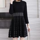 Long-sleeve Geometric Mini Knit A-line Dress