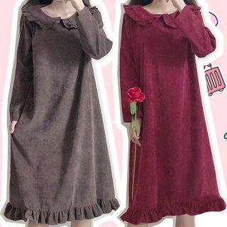 Peter Pan Collar Corduroy Midi Dress