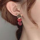 Disc Drop Earring 1 Pair - Double Gold Oval - Vintage Red - One Size