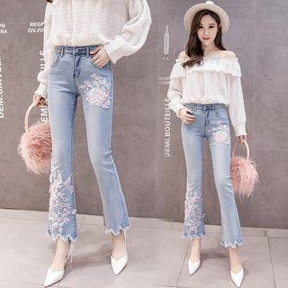 Boot-cut Floral Jeans