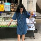 Short-sleeve Open-collar Denim Shirtdress
