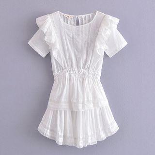 Short-sleeve Ruffled Lace Trim Mini Dress