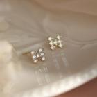 Rhinestone Letter Sterling Silver Stud Earring 1 Pair - Gold - One Size