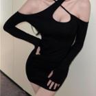 Halter Cold-shoulder Mini Bodycon Dress Black - One Size