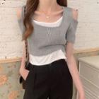 Color Block Mock Two Piece Knit Crop Top