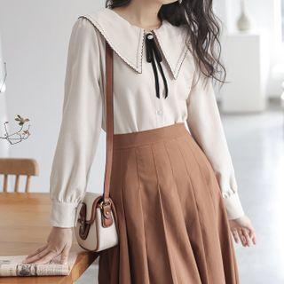 Embroidered Trim Collared Blouse