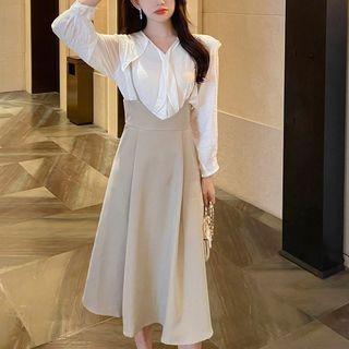 Set: Plain Shirt + Spaghetti Strap A-line Dress