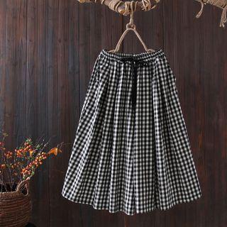 Gingham A-line Skirt Gingham - Black & White - One Size