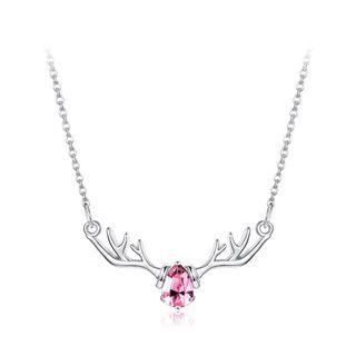 925 Sterling Silver Fashion Elk Necklace With Pink Austrian Element Crystal Silver - One Size