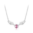 925 Sterling Silver Fashion Elk Necklace With Pink Austrian Element Crystal Silver - One Size