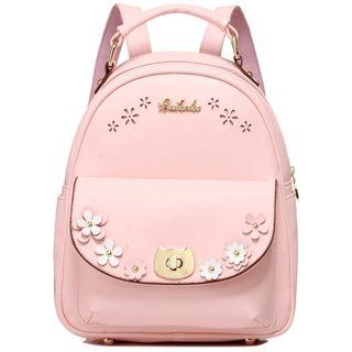 Faux-leather Flower Accent Backpack