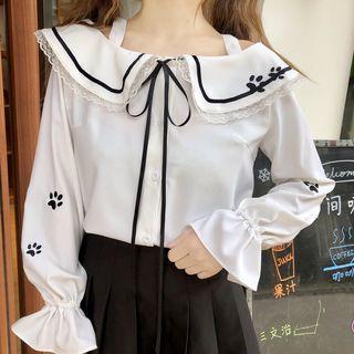 Embroidered Lace Trim Blouse