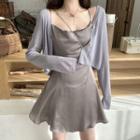 Long-sleeve Plain Cardigan / Spaghetti-strap Plain Dress