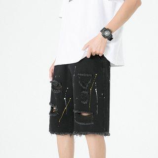 Splash Ink Ripped Shift Denim Shorts