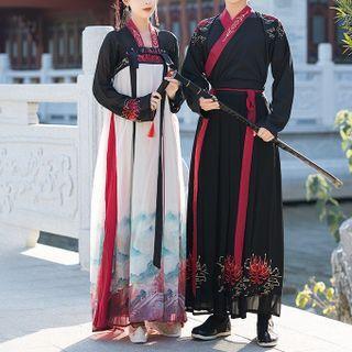 Long-sleeve Maxi A-line Hanfu Dress / Wrap Robe / Open-front Long Jacket