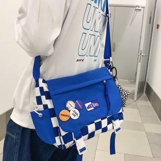 Applique Checkered Messenger Bag / Badge / Bag Charm / Set