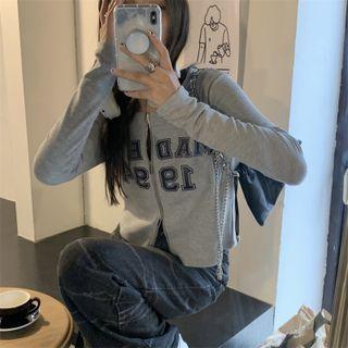 Long-sleeve Lettering Zip T-shirt