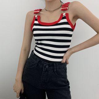 Buckle-accent Contrast Trim Striped Tank Top As Shown In Figure - One Size