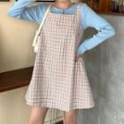 Plaid Mini A-line Pinafore Dress As Shown In Figure - One Size