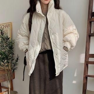 Belted High-neck Quilted Jacket