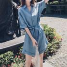 Elbow-sleeve Linen Romper