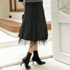 Mesh-trim Pleated Knit Skirt